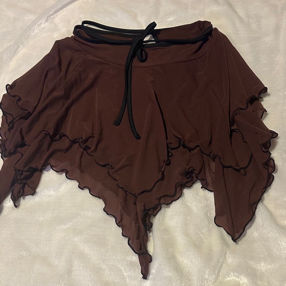 Asymmetrical Brown Skirt with Black Trim